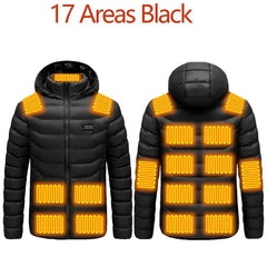 Men Winter Warm USB Heating Jackets Smart Thermostat Pure Color Hooded Heated Clothing Waterproof  Warm Jackets