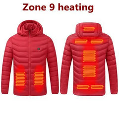 Men Winter Warm USB Heating Jackets Smart Thermostat Pure Color Hooded Heated Clothing Waterproof  Warm Jackets